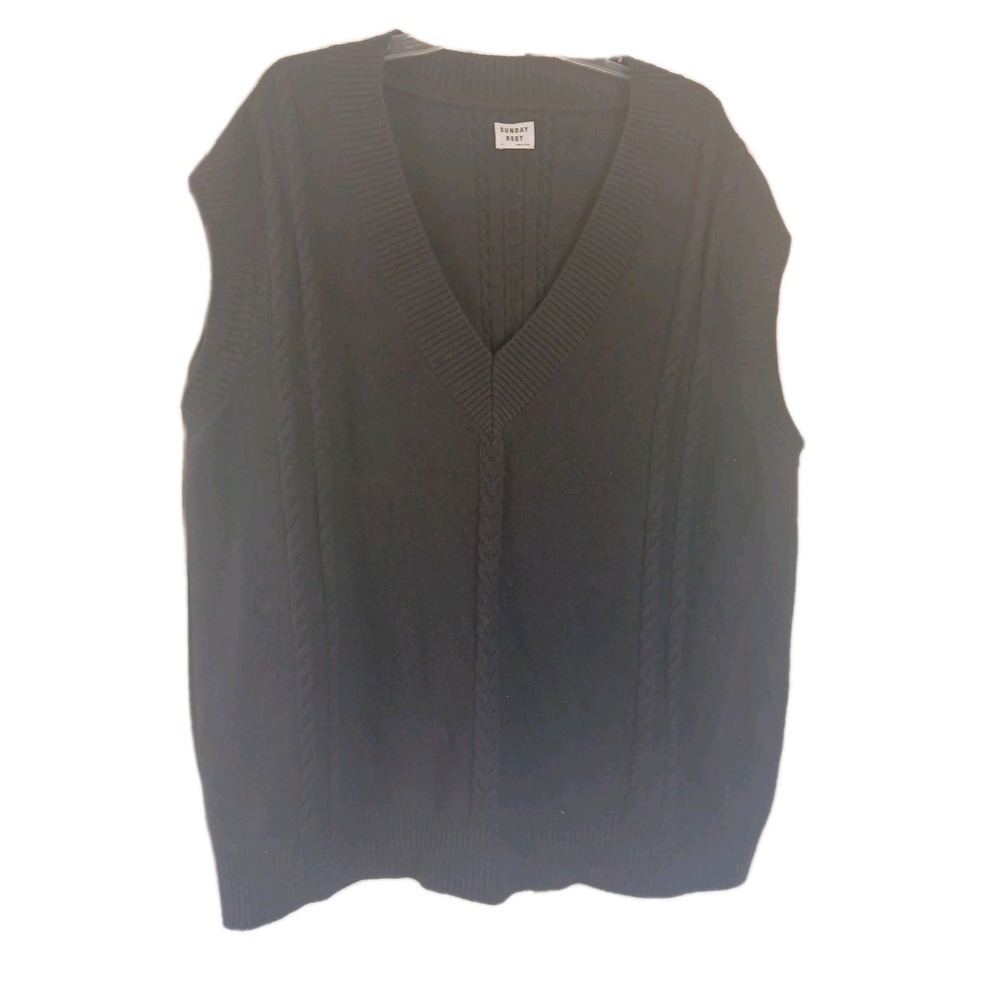 Aritzia Sunday Best Sweater Vest Tennis Sweater Wool Cotton Cable Knit Navy XL